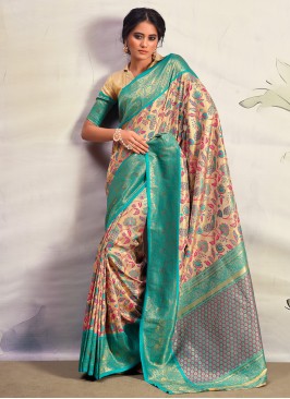 Cream Woven Festival Designer Saree