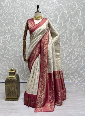 Cream Zari Trendy Saree