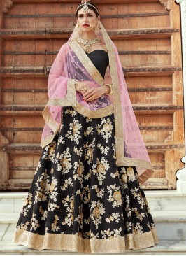 Crepe Silk Black Embroidered Lehenga Choli