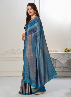 Crepe Silk Blue Digital Print Classic Saree