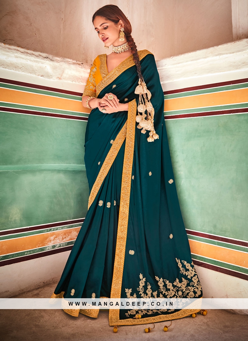 Crepe Silk Classic Designer Saree in Rama