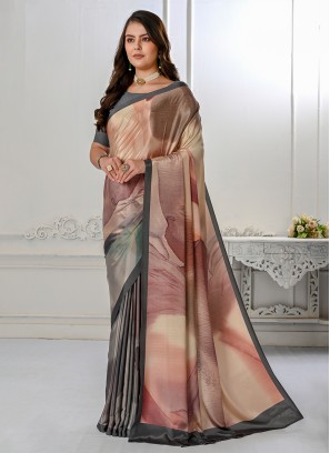 Crepe Silk Contemporary Style Saree in Grey