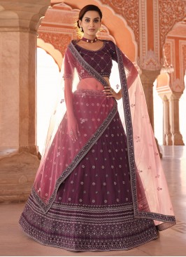 Crepe Silk Dori Work A Line Lehenga Choli in Wine