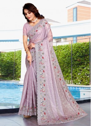 Crepe Silk Embroidered Lavender Contemporary Saree