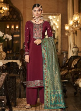 Crepe Silk Embroidered Maroon Trendy Salwar Suit