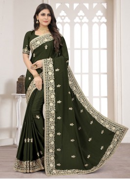 Crepe Silk Green Saree