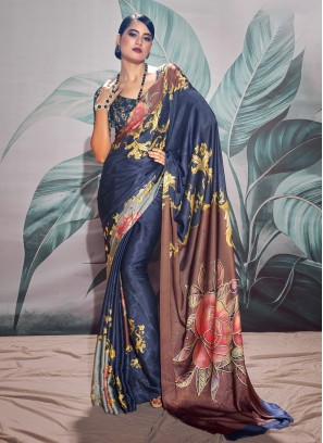 Crepe Silk Navy Blue Classic Saree