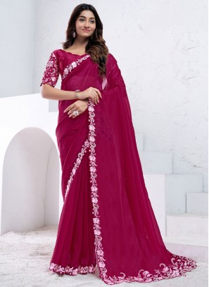 Crepe Silk Sequins Contemporary Saree in Rani