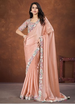 Crepe Silk Sequins Peach Trendy Saree