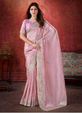 Crush Rose Pink Zari Classic Saree