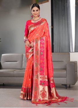 Customary Border Satin Silk Contemporary Style Saree