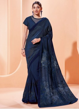 Customary Cord Navy Blue Lycra Trendy Saree