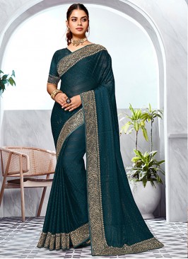 Customary Embroidered Art Silk Morpeach  Classic Saree
