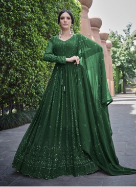 Customary Embroidered Georgette Layered Gown