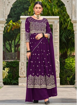 Customary Georgette Purple Salwar Kameez