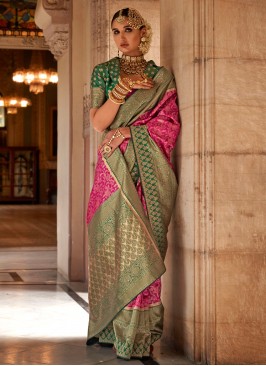 Customary Green and Pink Banarasi Silk Contemporar