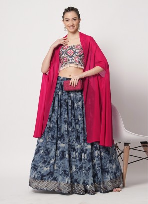 Customary Multi Colour Silk Trendy Long Choli Lehenga
