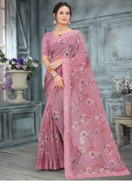 Customary Resham Pink Designer Saree