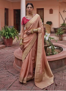 Customary Rose Pink Weaving Classic Saree