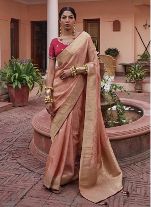 Customary Rose Pink Weaving Classic Saree