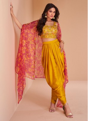 Customary Satin Silk Yellow Readymade Salwar Suit