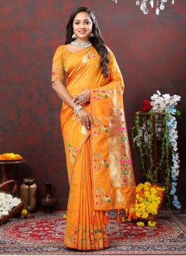 Customary Weaving Orange Traditional Saree