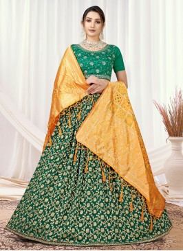 Cute Green Jacquard Work Viscose Trendy Lehenga Choli