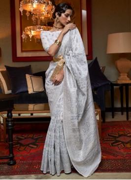 Cute Grey Zari Saree