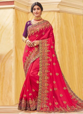 Cute Hot Pink Designer Saree