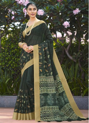 Cute Linen Digital Print Classic Saree