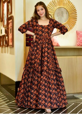 Cute Multi Colour Digital Print Readymade Gown