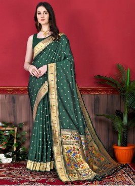 Cute Silk Green Weaving Classic Saree