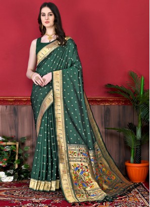 Cute Silk Green Weaving Classic Saree