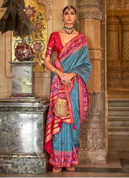 Cute Weaving Blue Banarasi Silk Saree