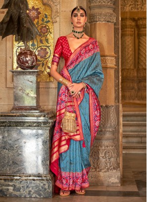Cute Weaving Blue Banarasi Silk Saree