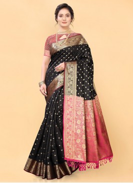 Dainty Black Zari Silk Contemporary Saree