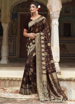 Dainty Brown Engagement Contemporary Style Saree