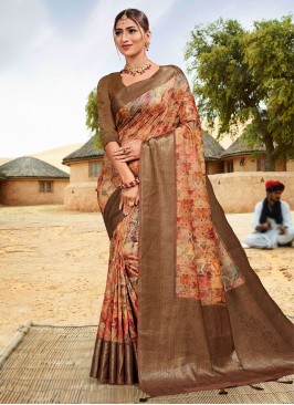 Dainty Digital Print Banarasi Silk Contemporary Style Saree