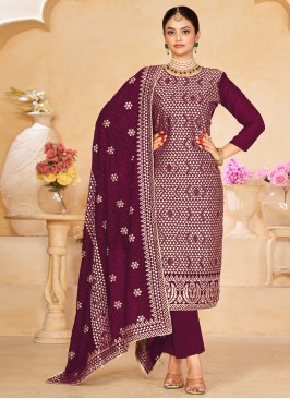 Dainty Embroidered Vichitra Silk Salwar Kameez