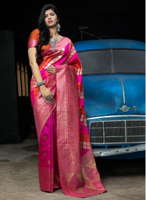 Dainty Hot Pink Wedding Designer Traditional Saree