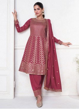 Dainty Pink Embroidered Silk Trendy Salwar Kameez