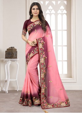 Dainty Resham Pink Contemporary Saree