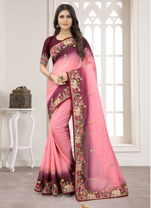 Dainty Resham Pink Contemporary Saree