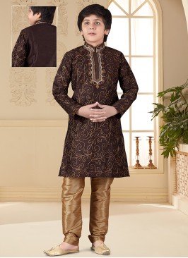 Coffee Artsilk Kurta Pajama Suit for Boys.