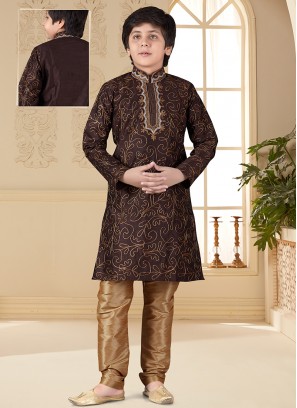 Coffee Artsilk Kurta Pajama Suit for Boys.