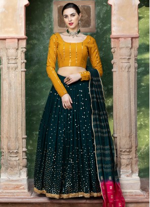 Dark Green Color Georgette Lehenga Choli