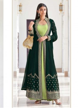 Dark Green Color Georgette Suit With Long Slug