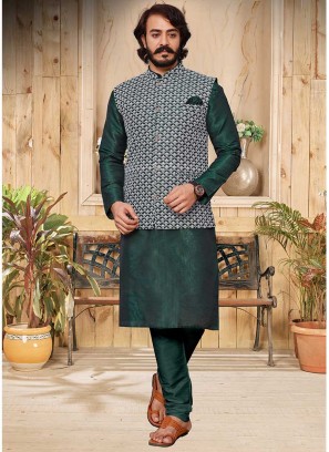 Dark Green Color Mens Kurta Jacket