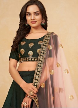 Dark Green Colour Sequins Embroidered Lehenga Choli