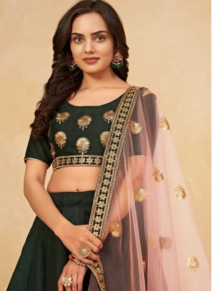 Dark Green Colour Sequins Embroidered Lehenga Choli